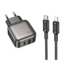 Мережевий зарядний пристрій з кабелем BOROFONE BAS54A Absolute PD20W+QC3.0 charger set (C to iP) (EU) Black