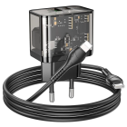 Мережевий зарядний пристрій з кабелем HOCO N34 Dazzling dual-port PD20W+QC3.0 charger set(C to iP) Transparent Black