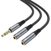 Аудіокабель HOCO UPA21 2-in-1 3.5 headset audio adapter cable(male to 2*female) Metal gray