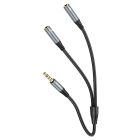 Аудіокабель HOCO UPA21 2-in-1 3.5 headset audio adapter cable(male to 2*female) Metal gray