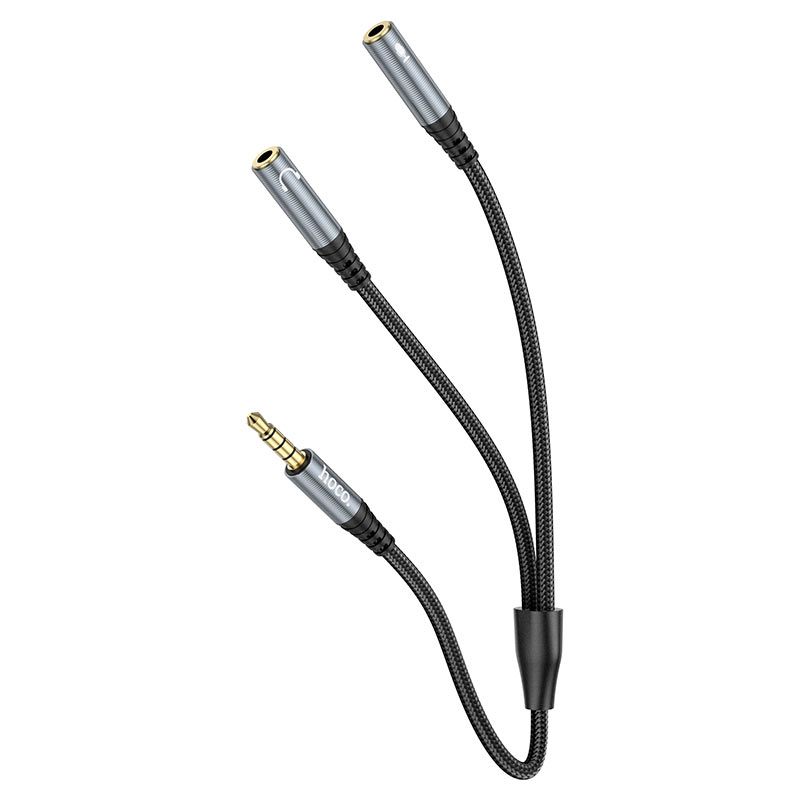 Аудіокабель HOCO UPA21 2-in-1 3.5 headset audio adapter cable(male to 2*female) Metal gray