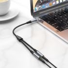Аудіокабель HOCO UPA21 2-in-1 3.5 headset audio adapter cable(male to 2*female) Metal gray