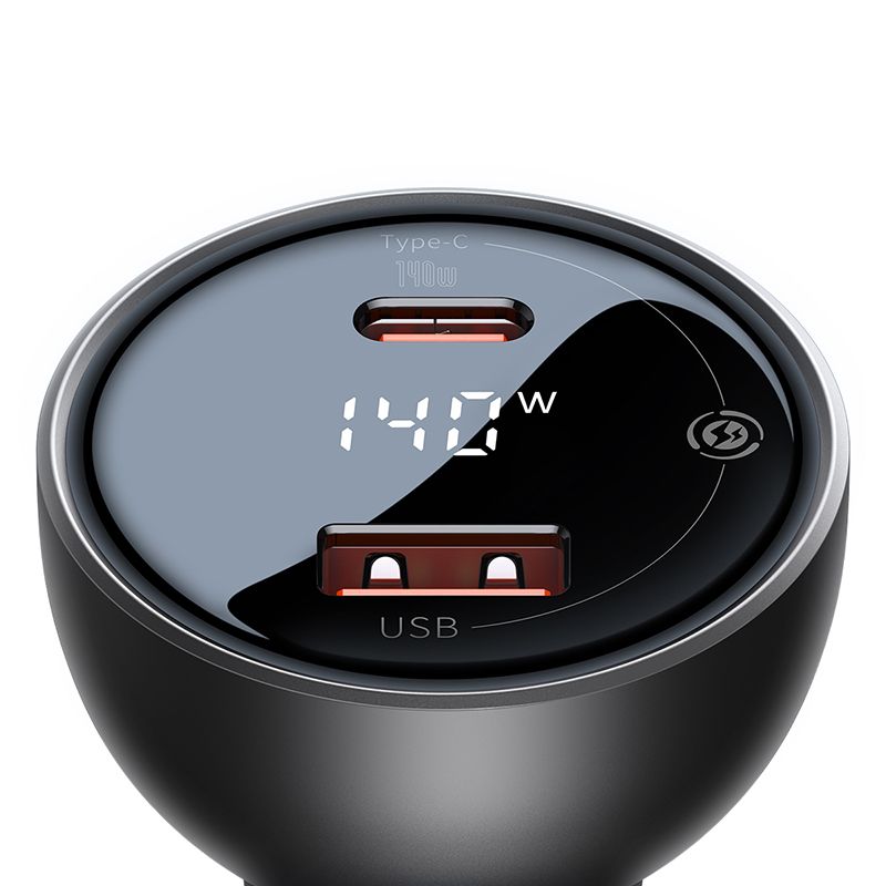 Автомобільний зарядний пристрій Baseus Digital Display PD3.1 Dual Fast Charger Car Charger U+C 140W Set Obsidian Black (With Superior Series Fast Char