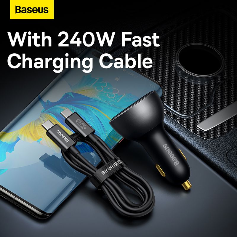 Автомобільний зарядний пристрій Baseus Digital Display PD3.1 Dual Fast Charger Car Charger U+C 140W Set Obsidian Black (With Superior Series Fast Char