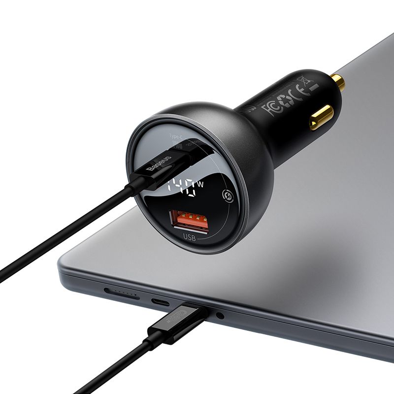 Автомобільний зарядний пристрій Baseus Digital Display PD3.1 Dual Fast Charger Car Charger U+C 140W Set Obsidian Black (With Superior Series Fast Char