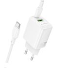 Мережевий зарядний пристрій з кабелем BOROFONE BN27 Fuente PD20W+QC3.0 charger set (C to C) (EU) White