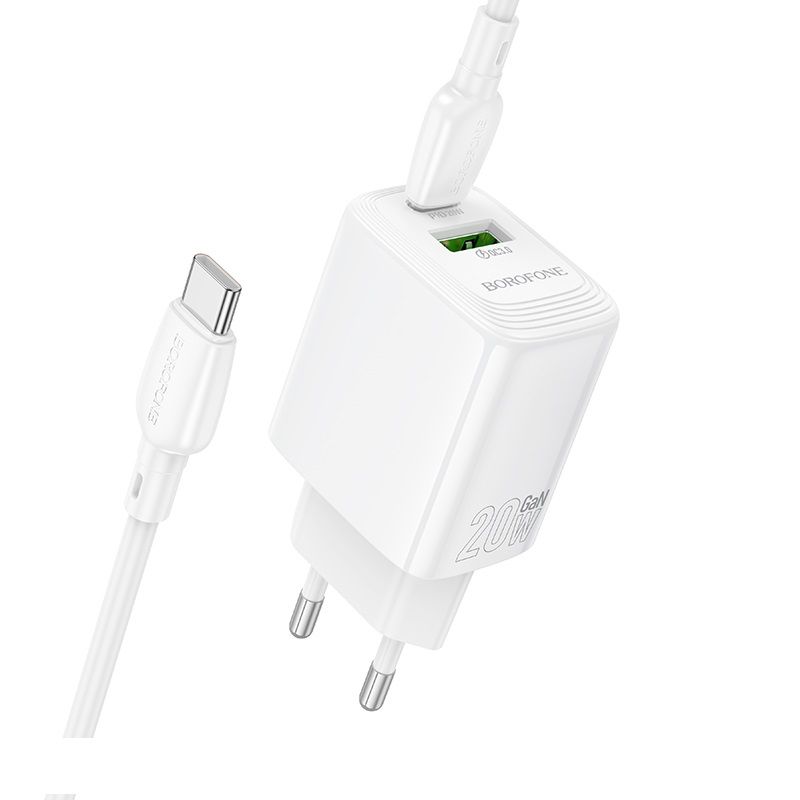 Мережевий зарядний пристрій з кабелем BOROFONE BN27 Fuente PD20W+QC3.0 charger set (C to C) (EU) White