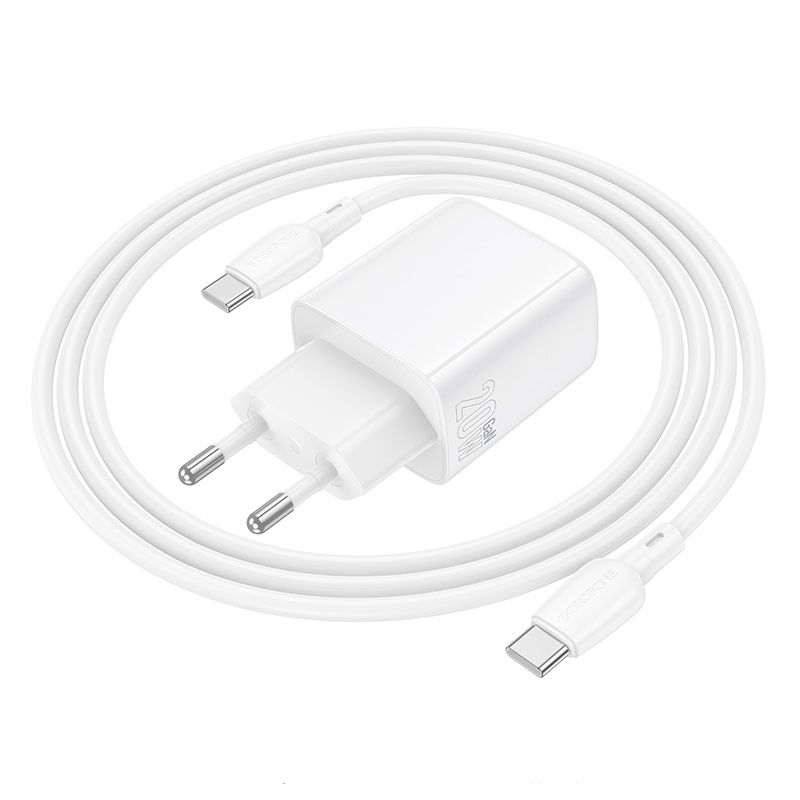 Мережевий зарядний пристрій з кабелем BOROFONE BN27 Fuente PD20W+QC3.0 charger set (C to C) (EU) White