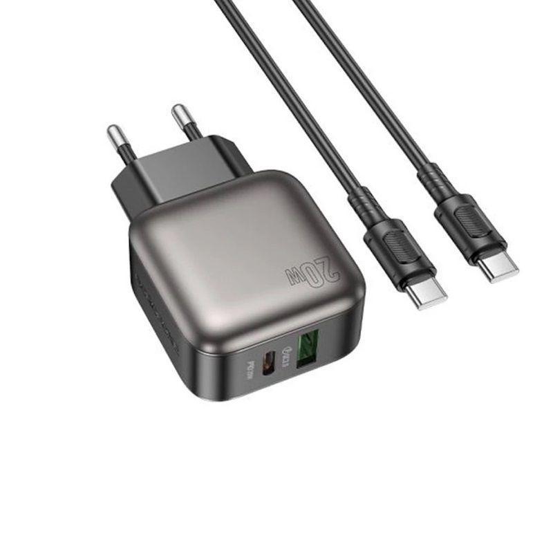 Мережевий зарядний пристрій з кабелем BOROFONE BAS54A Absolute PD20W+QC3.0 charger set (C to C) (EU) Black