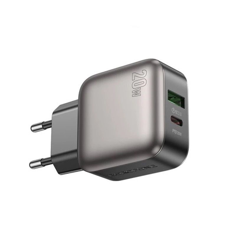 Мережевий зарядний пристрій з кабелем BOROFONE BAS54A Absolute PD20W+QC3.0 charger set (C to C) (EU) Black