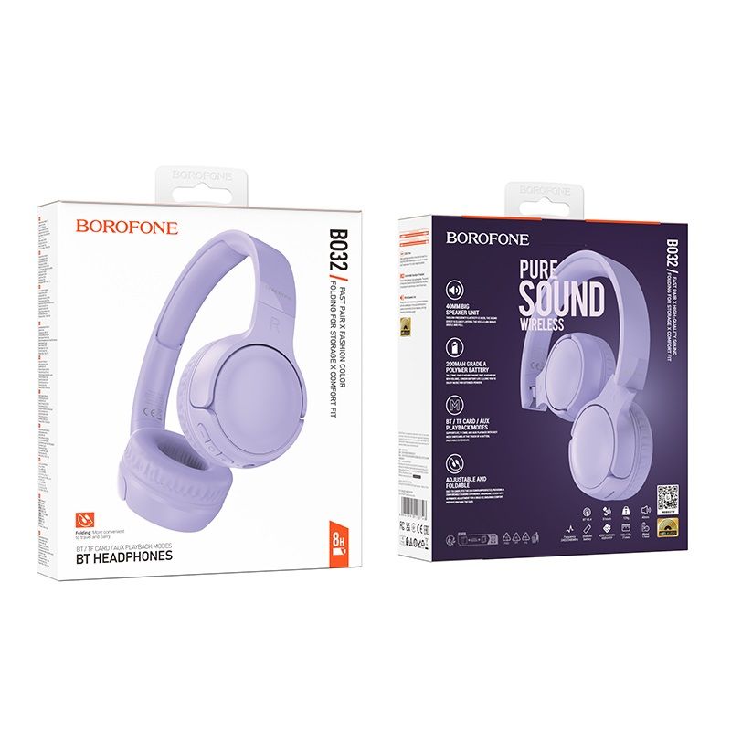 Бездротові накладні навушники BOROFONE BO32 Show BT headphones Purple