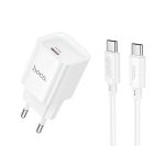 Мережевий зарядний пристрій з кабелем HOCO C146A Charm single port PD20W charger set (C to C) (EU) White