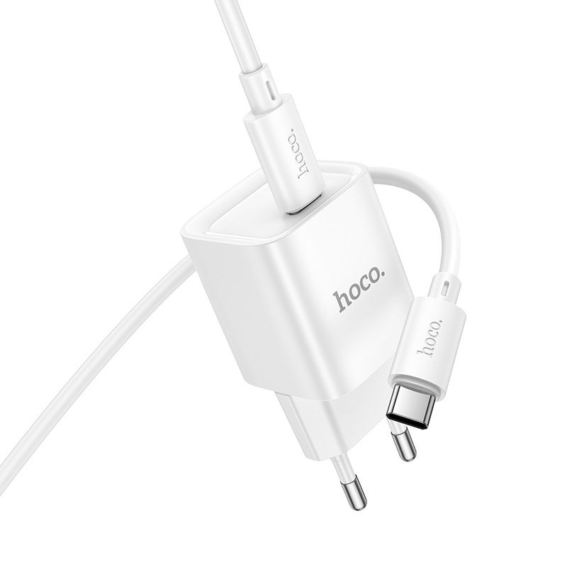 Мережевий зарядний пристрій з кабелем HOCO C146A Charm single port PD20W charger set (C to C) (EU) White