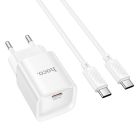 Мережевий зарядний пристрій з кабелем HOCO C146A Charm single port PD20W charger set (C to C) (EU) White