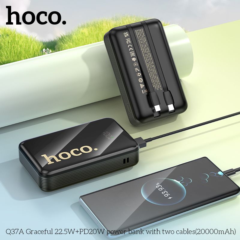 Зовнішній акумулятор HOCO Q37A Graceful 22.5W+PD20W power bank with two cables(20000mAh) Black