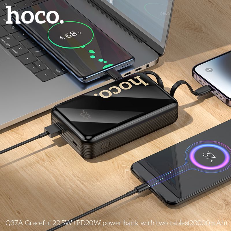 Зовнішній акумулятор HOCO Q37A Graceful 22.5W+PD20W power bank with two cables(20000mAh) Black