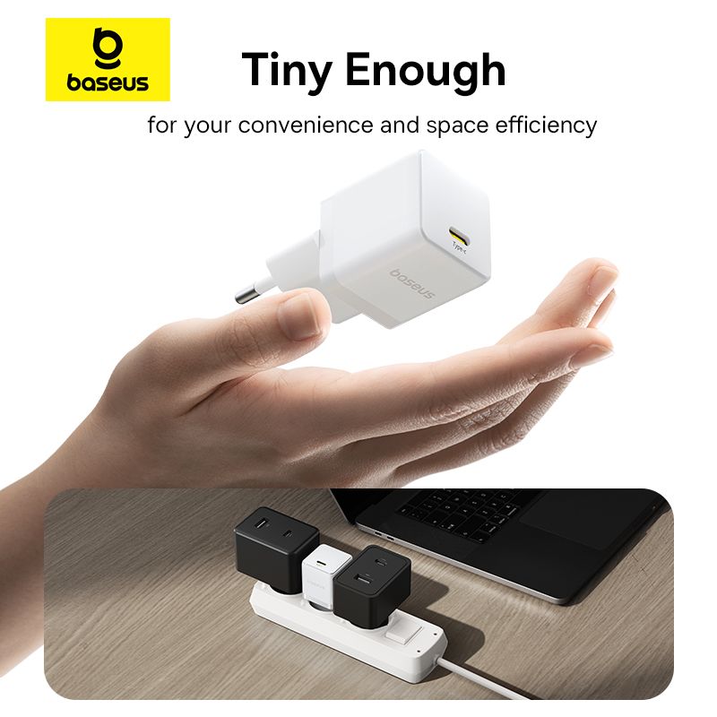 Мережевий зарядний пристрій Baseus Palm Fast Charger 1C 20W EU Moon White (with Baseus Mini White Cable USB-C to USB-C 60W (20V/3A) 1m Moon White)