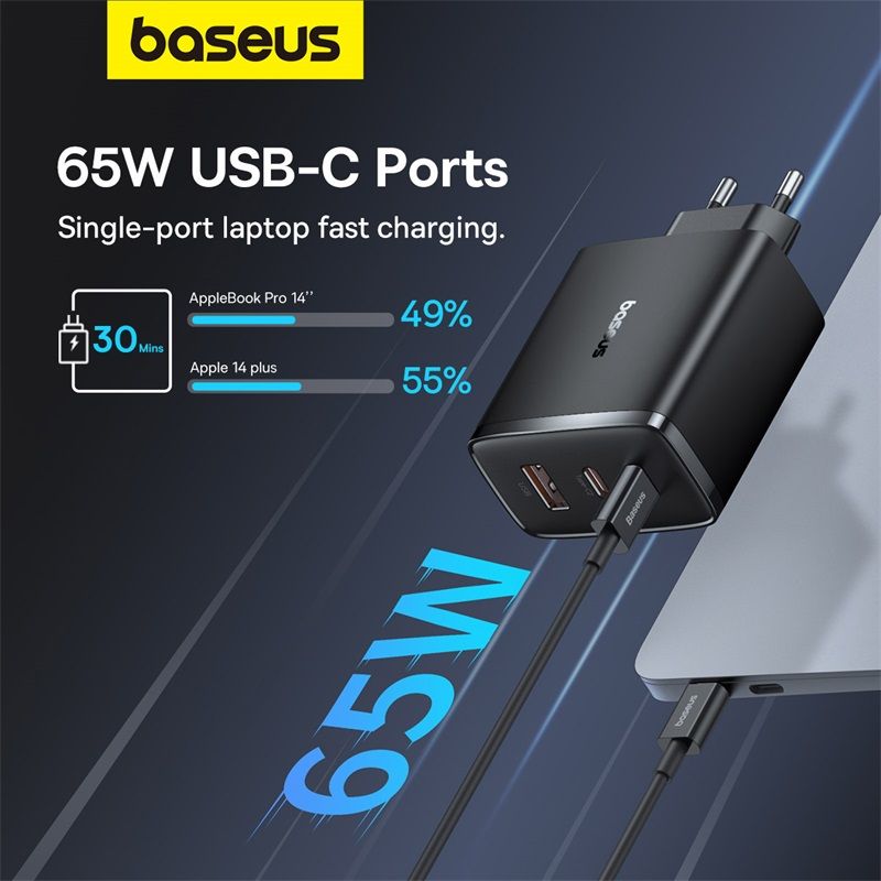 Мережевий зарядний пристрій Baseus Cube Pro Fast Charger 2C+U 65W EU Cluster Black
