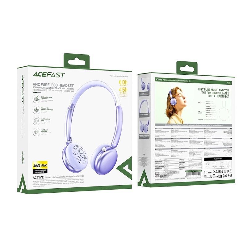 Бездротові накладні навушники ACEFAST H8 active noise cancelling wireless headset Silver