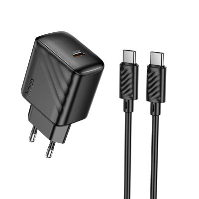 Мережевий зарядний пристрій з кабелем HOCO CS24A Puerto single-port PD25W charger set (C to C)(EU) Black