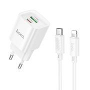 Мережевий зарядний пристрій з кабелем HOCO C147A Charm PD20W+QC3.0 charger set (C to iP)(EU) White