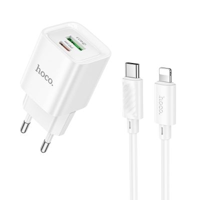 Мережевий зарядний пристрій з кабелем HOCO C147A Charm PD20W+QC3.0 charger set (C to iP)(EU) White