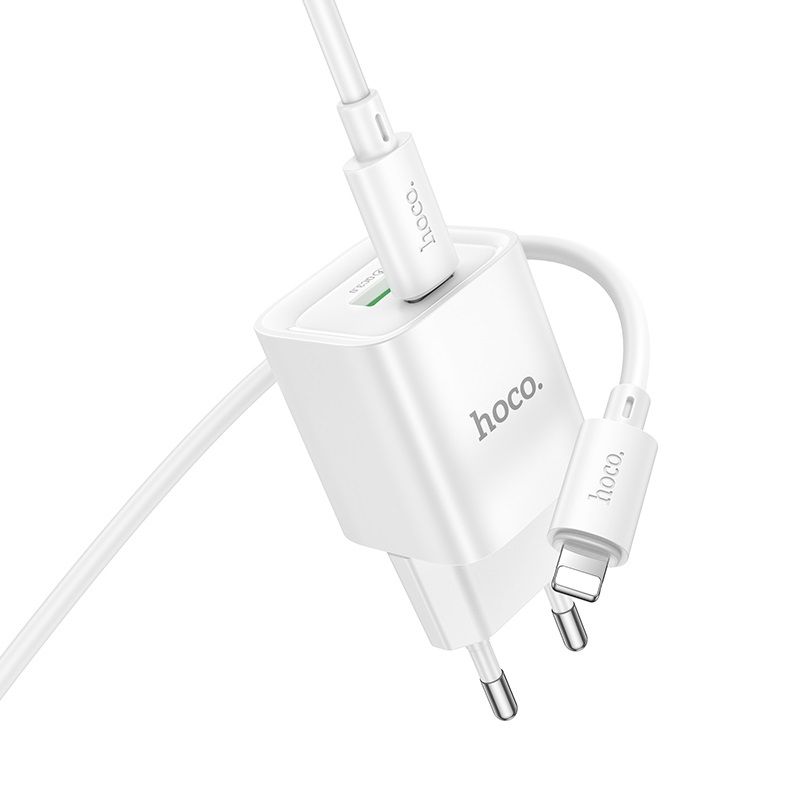 Мережевий зарядний пристрій з кабелем HOCO C147A Charm PD20W+QC3.0 charger set (C to iP)(EU) White