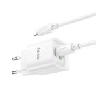 Мережевий зарядний пристрій з кабелем HOCO C147A Charm PD20W+QC3.0 charger set (C to iP)(EU) White