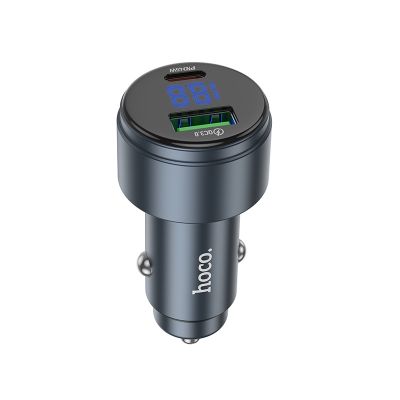 Автомобільний зарядний пристрій HOCO Z57B Glorious 63W dual-port digital display PD45W+QC3.0 car charger Metal Gray