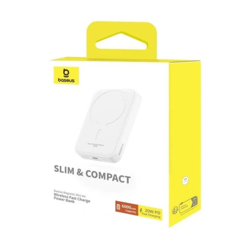 Зовнішній акумулятор Baseus Magnetic Mini Air Wireless Fast Charge Power Bank 6000mAh 20W Stellar White（With Simple Series Charging Cable Type-C to