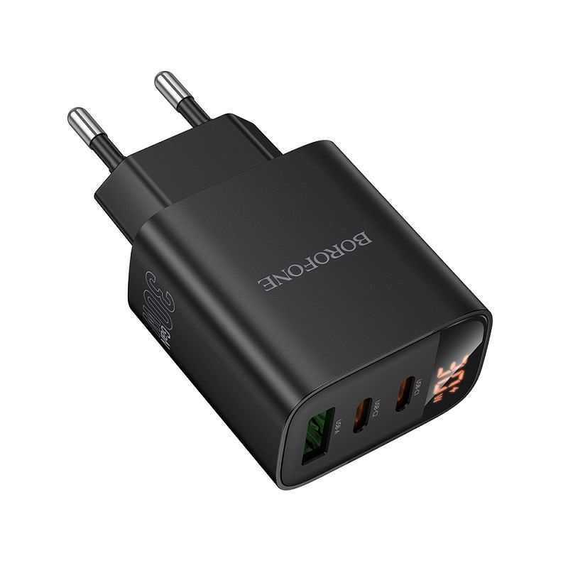 Мережевий зарядний пристрій BOROFONE BA98A Ilustre PD30W (2C1A) charger with digital display (EU) Black