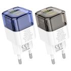 Мережевий зарядний пристрій HOCO C131A Platinum dual-port PD30W+QC3.0 charger(EU) Transparent black