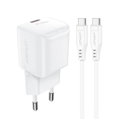 Мережевий зарядний пристрій з кабелем ACEFAST A73 mini PD20W GaN single USB-C charger set (C3-03) White