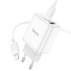 Мережевий зарядний пристрій з кабелем HOCO C105A Stage dual port PD20W+QC3.0 charger set (C to iP)(EU) White