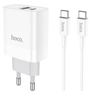 Мережевий зарядний пристрій з кабелем HOCO C80A Rapido PD20W+QC3.0 charger set (Type-C TO Type-C)(EU) White
