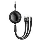 Кабель Baseus Bright Mirror 2 Series Retractable 3-in-1 Fast Charging  Data Cable USB to M+L+C 66W 1.1m Black