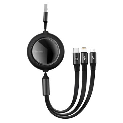 Кабель Baseus Bright Mirror 2 Series Retractable 3-in-1 Fast Charging  Data Cable USB to M+L+C 66W 1.1m Black