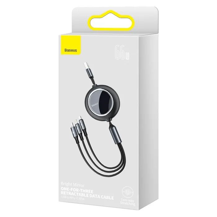 Кабель Baseus Bright Mirror 2 Series Retractable 3-in-1 Fast Charging  Data Cable USB to M+L+C 66W 1.1m Black