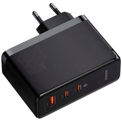 Мережевий зарядний пристрій з кабелем Baseus GaN5 Pro Digital Fast Charger 2C+U 160W Cluster Black (With Superior Charging Data Cable C to С)