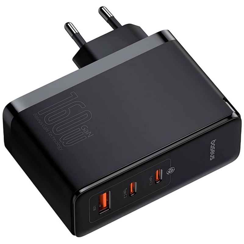 Мережевий зарядний пристрій з кабелем Baseus GaN5 Pro Digital Fast Charger 2C+U 160W Cluster Black (With Superior Charging Data Cable C to С)