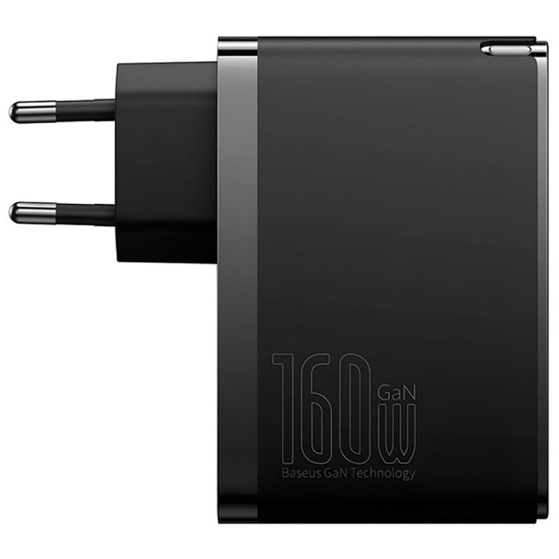 Мережевий зарядний пристрій з кабелем Baseus GaN5 Pro Digital Fast Charger 2C+U 160W Cluster Black (With Superior Charging Data Cable C to С)