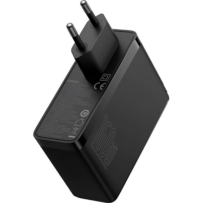 Мережевий зарядний пристрій з кабелем Baseus GaN5 Pro Digital Fast Charger 2C+U 160W Cluster Black (With Superior Charging Data Cable C to С)