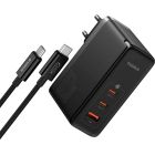 Мережевий зарядний пристрій з кабелем Baseus GaN5 Pro Digital Fast Charger 2C+U 160W Cluster Black (With Superior Charging Data Cable C to С)