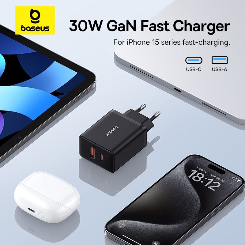 Мережевий зарядний пристрій Baseus Cube Fast Charger C+U 30W EU Cluster Black