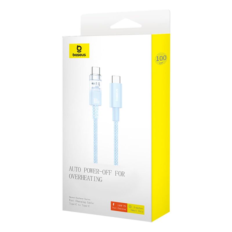 Кабель Baseus Explorer Series Fast Charging Cable with Smart Temperature Control Type-C to Type-C 100W 1m Galaxy Blue