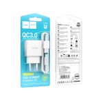 Мережевий зарядний пристрій з кабелем HOCO C140A Smart single port QC3.0 charger set (Micro)(EU) White
