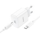 Мережевий зарядний пристрій HOCO C76A Pro Majestic single port PD30W charger set (Type-C to Type-C)(EU) White