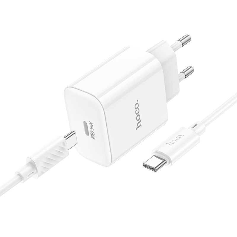 Мережевий зарядний пристрій HOCO C76A Pro Majestic single port PD30W charger set (Type-C to Type-C)(EU) White