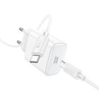 Мережевий зарядний пристрій HOCO C76A Pro Majestic single port PD30W charger set (Type-C to Type-C)(EU) White