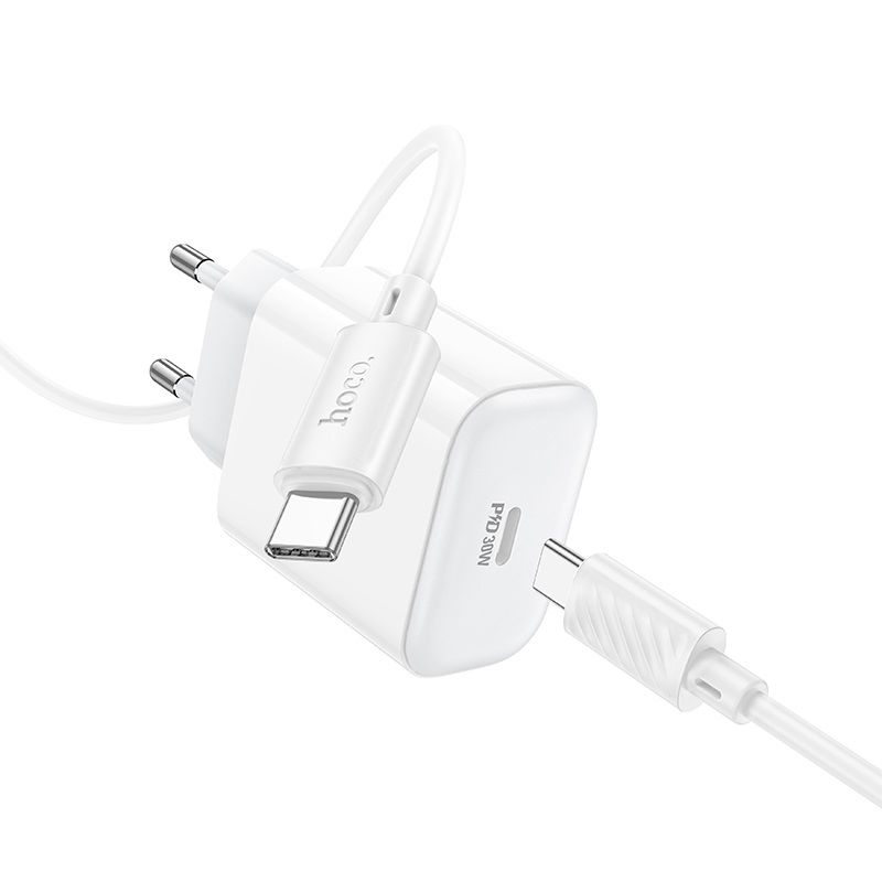 Мережевий зарядний пристрій HOCO C76A Pro Majestic single port PD30W charger set (Type-C to Type-C)(EU) White
